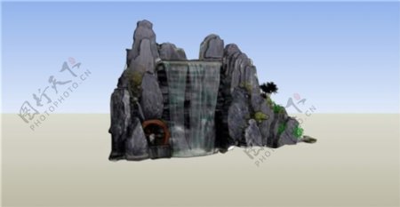 景观假山瀑布skp模型