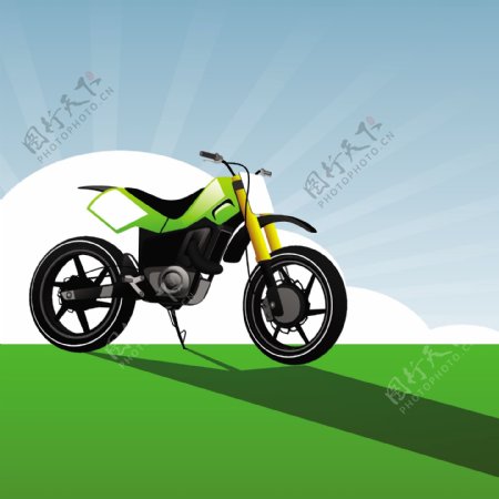 一个绿色的摩托车矢量插画
