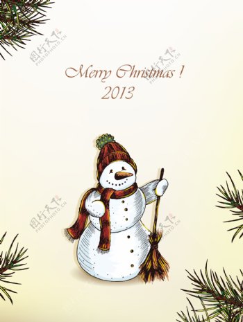 圣诞节插画矢量与雪人和冷杉