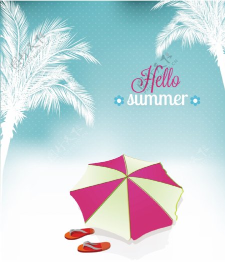 伞的棕榈树夏天矢量插画