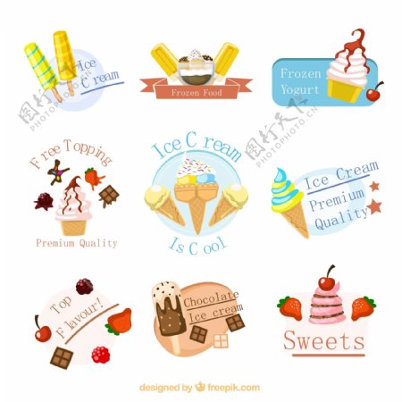9款夏季冰淇淋标签矢量图