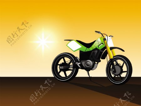 一个绿色的摩托车矢量插画
