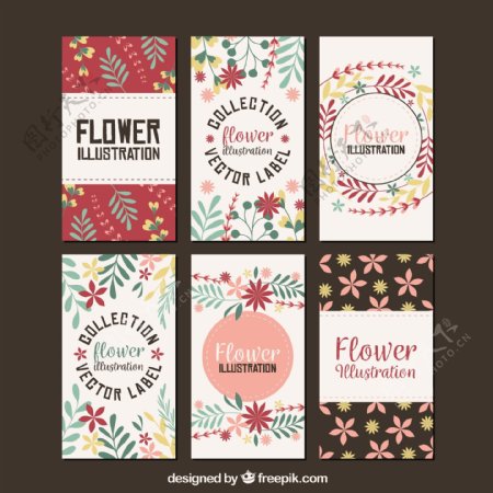 六个彩色花卉标签