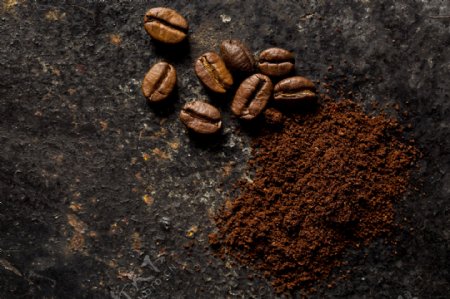 咖啡豆和咖啡末图片