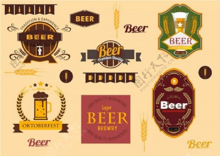 啤酒标签集复古的设计风格自由向量