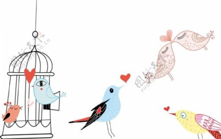 小鸟鸟笼卡通图片