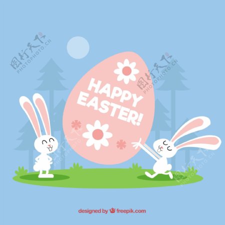 快乐的复活节兔子和蛋的背景