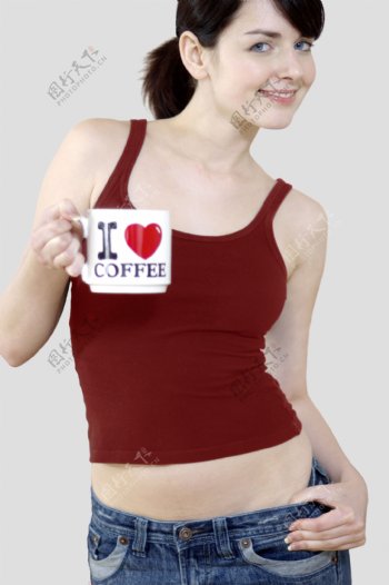 喝咖啡的美女图片