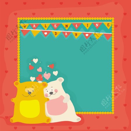 奇妙的情人节背景花环和可爱的熊