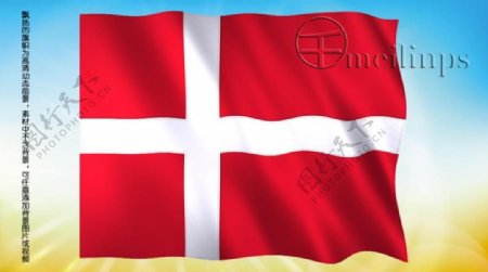 动态前景旗帜飘扬051丹麦国旗