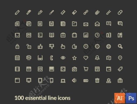 100种小细基本线矢量图标