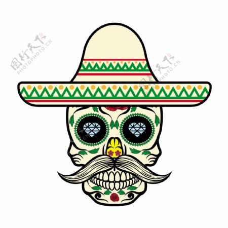 墨西哥戴帽子的骷髅头