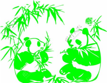 熊猫柱子剪影