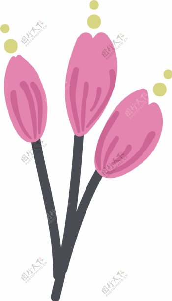 粉色卡通花朵树叶矢量素材