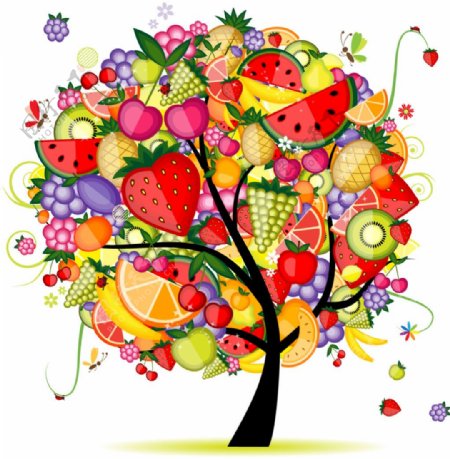 各种不同水果混合叠加效果创意树