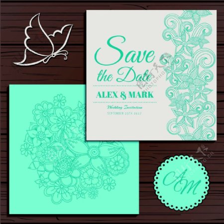 绿色婚礼卡片图片