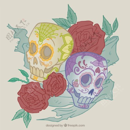 糖骨和玫瑰插图
