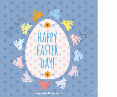 复活节背景兔子围绕着一个蛋