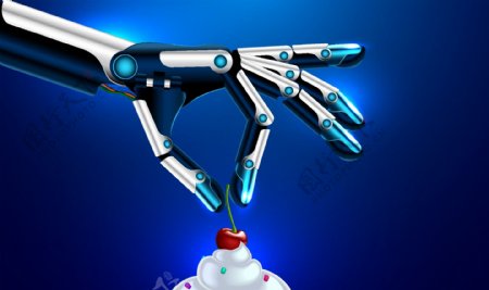 樱桃冰淇淋与机器人手背景矢量素材下载