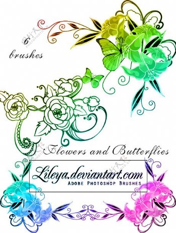 漂亮的艺术蝴蝶花纹图案PS笔刷