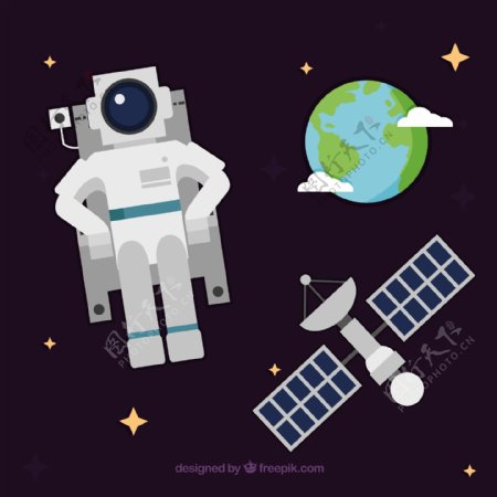 太空中的宇航员和卫星矢量素材