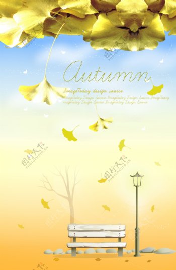 秋天色彩黄色蓝色英文叶子落叶