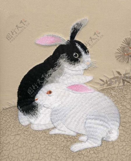 绣花动物兔子免费素材