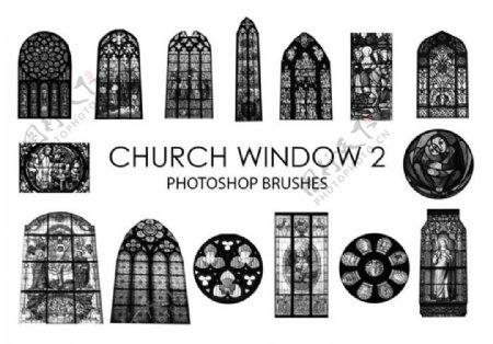 15个高质量的教堂彩色玻璃窗户Photoshop笔刷下载