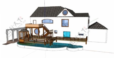 泳池别墅单体模型