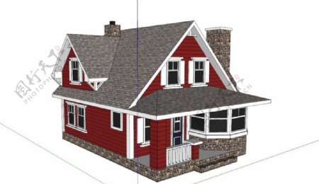 暗红色墙身别墅单体模型