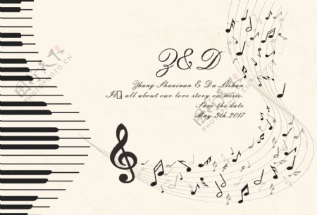 音乐字符婚礼背景钢琴键盘音符元素背景