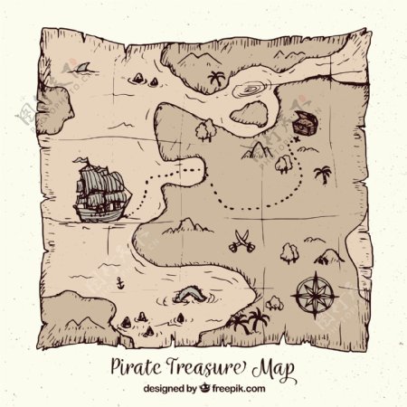 手绘风格海盗宝藏地图