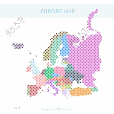 彩色圆点欧洲地图矢量素材