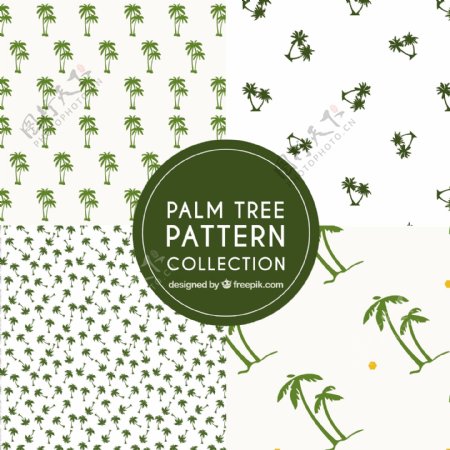 四种绿色棕榈树装饰图案矢量设计素材