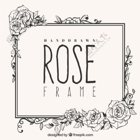 可爱手绘玫瑰框架花边背景