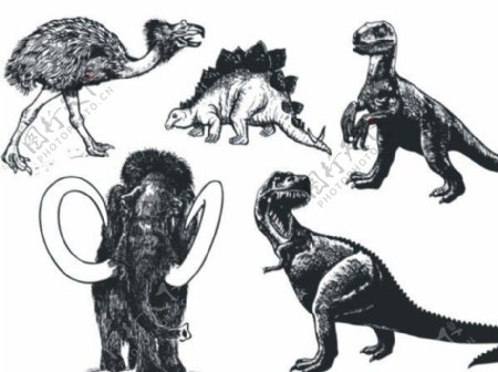 手绘矢量史前动物