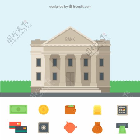 银行建筑和图标