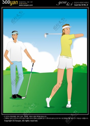 打高尔夫球的情侣