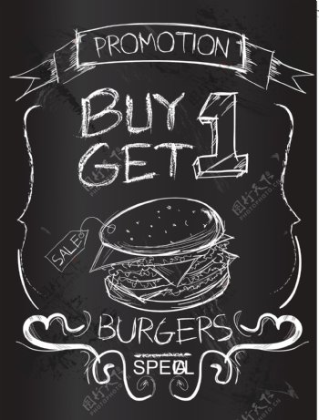 粉笔黑板效果汉堡促销模板
