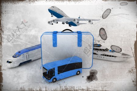 行李箱与交通工具图片