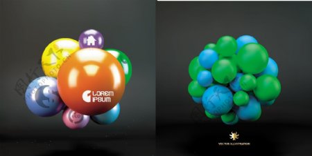 彩色3D球体装饰背景矢量素材