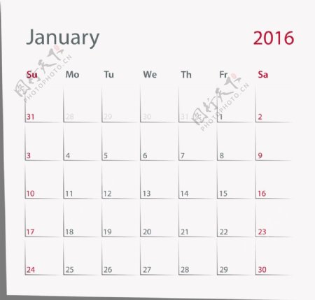 简约2016年日历表图片