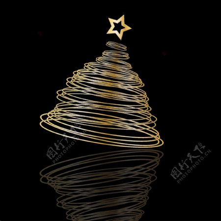 黑色背景上的螺旋形圣诞树