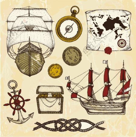 古代航海主题矢量
