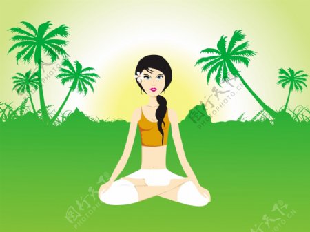女性在绿色invirement瑜伽