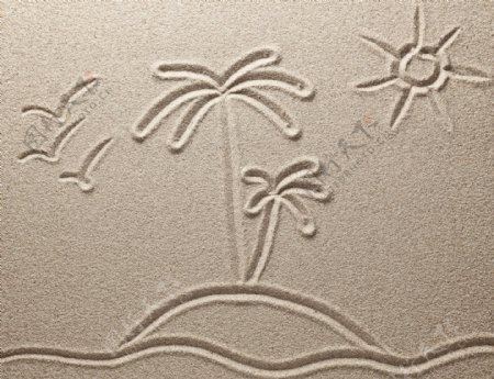 太阳椰子树沙滩画