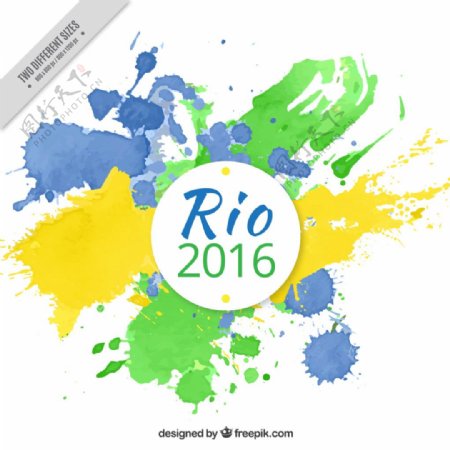 水彩墨迹里约奥运会2016背景矢量图