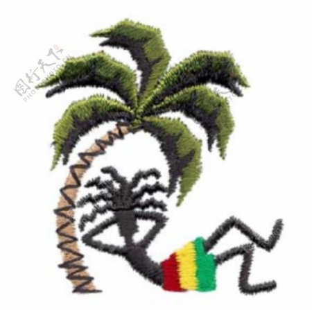绣花植物椰子树色彩免费素材