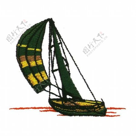 绣花交通工具帆船色彩黄色免费素材