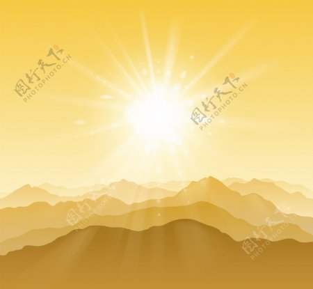 阳光下的山顶插画矢量素材下载
